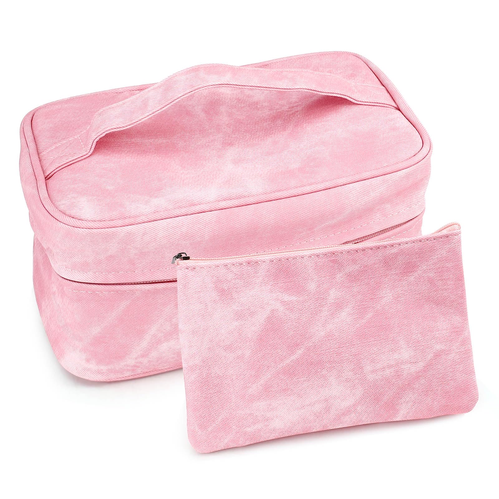 Huakaile PU Leather Makeup Bag with Zipper, Waterproof Large Capacity Makeup Organizer, Portable Travel Cosmetic Cases