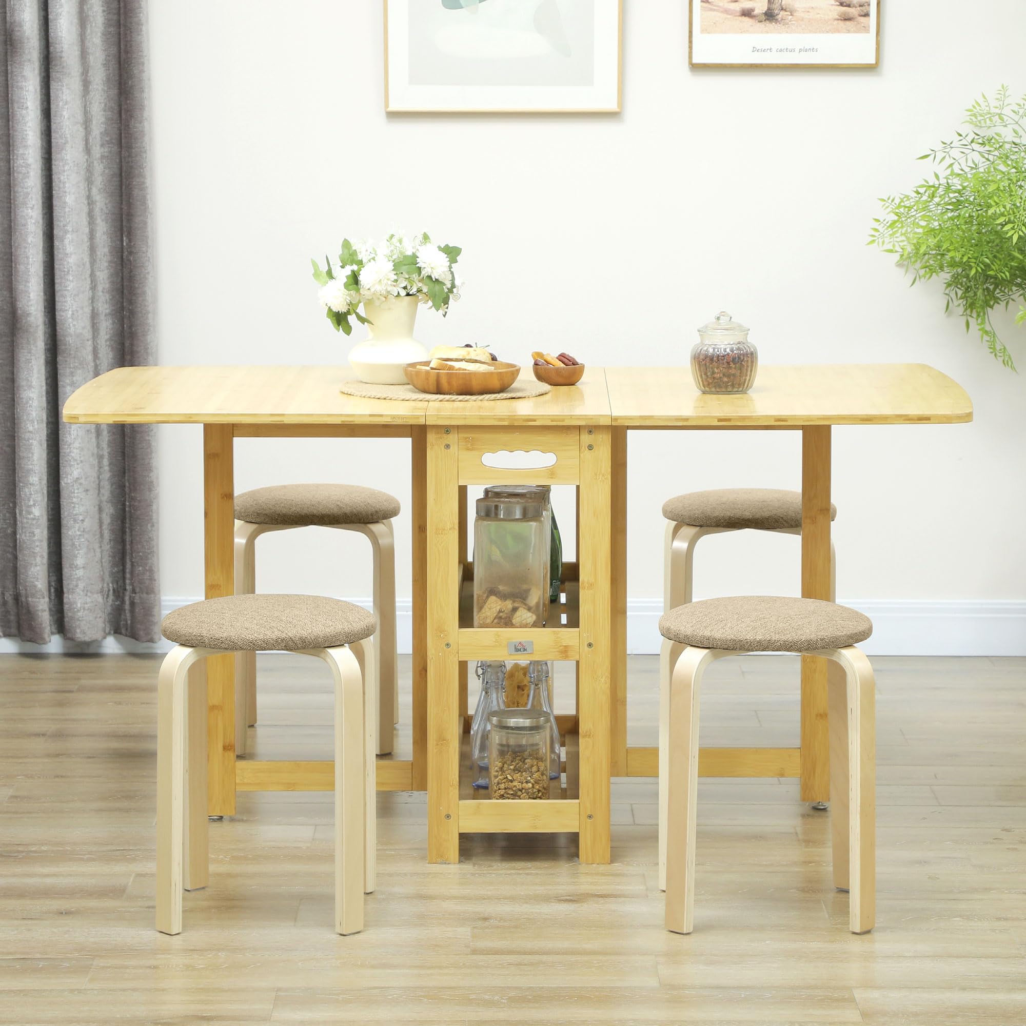 HOMCOM Ensemble de 4 Tabourets Empilables Modernes, Tabourets Ronds sans Dossier, Assise Rembourrée, 40 x 40 x 45 cm, Kaki