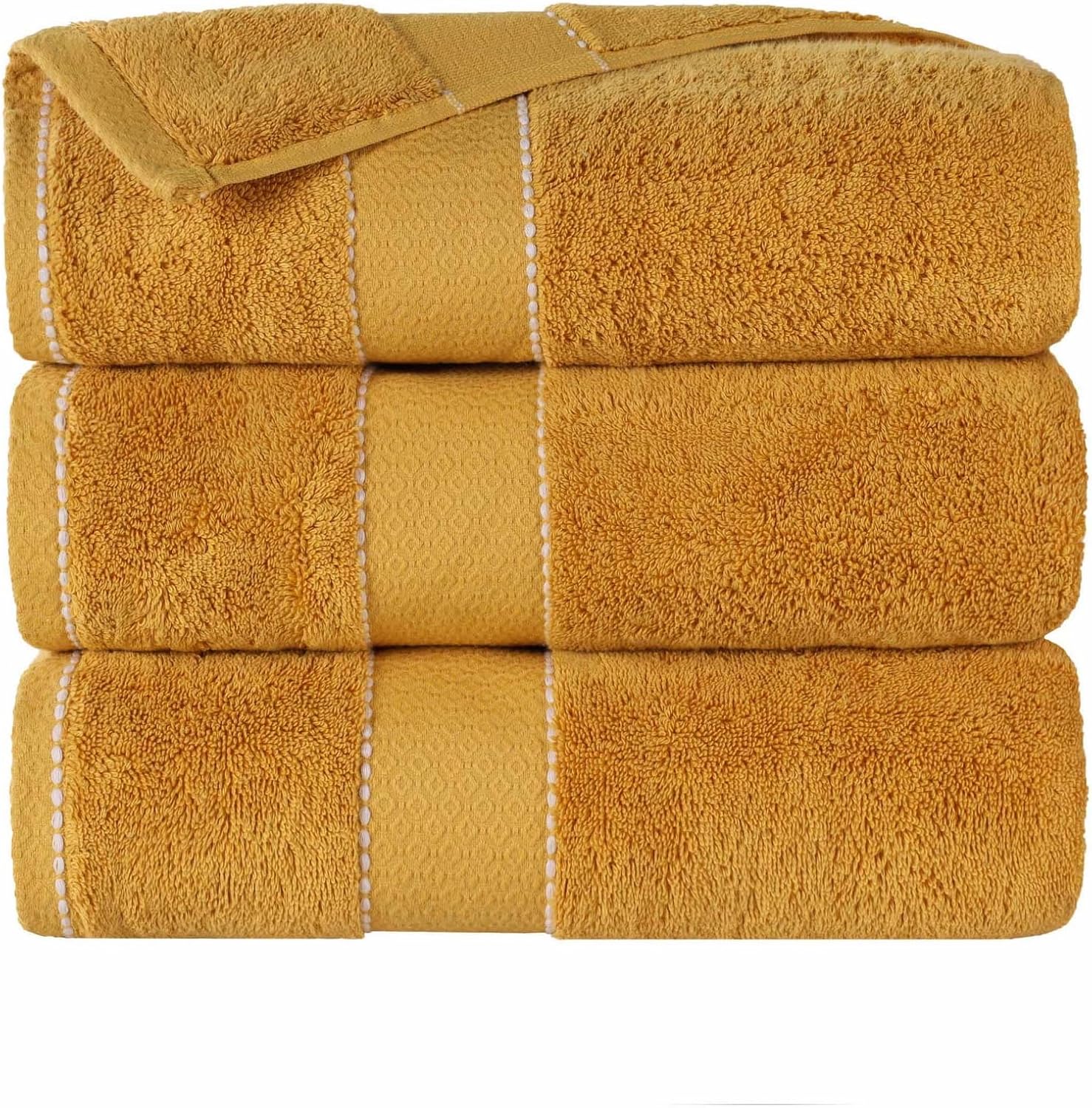 BLUENILEMILLS Egyptian Giza Cotton Bath Towel Set, Luxury Soft, Large Plush Absorbent Body Towels, Moisture Wicking, Shower, Spa, Hotel, Pool, Guest Bathroom, Home Essentials, Set of 3, Gold
