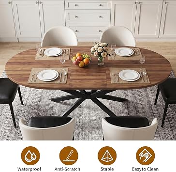 146-196 cm Oval Extendable Dining Table for 6-8 Seater with Metal Frame