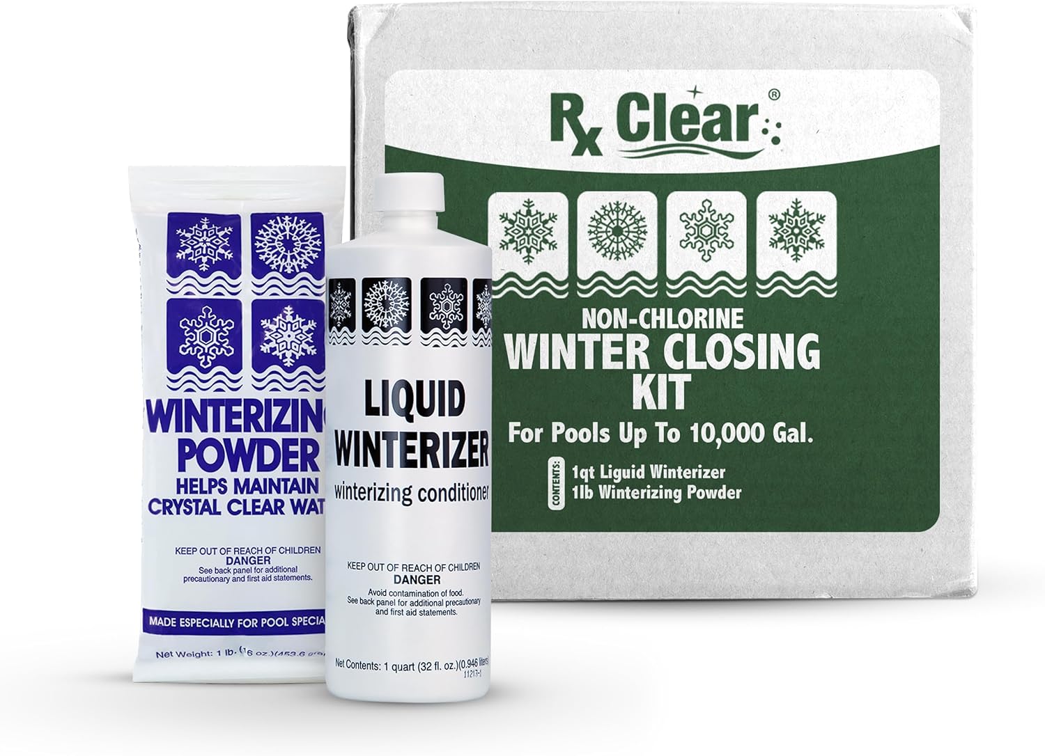 Rx Clear Winter Closing Kit | Non-Chlorine Winterizing Chemicals for Above or Inground Swimming Pools | Open to a Crystal Clear Pool in The Spring | Up to 10,000 Gallons