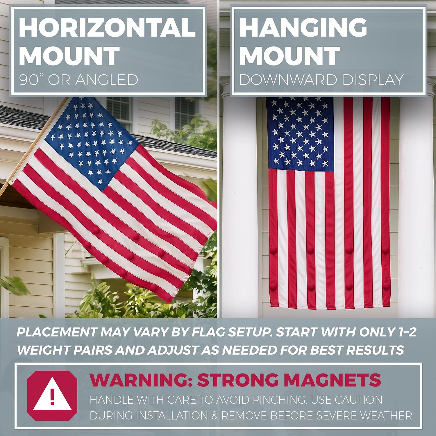 Super Strong Anti-Tangled Magnetic Flag Weights - Strong Wind Resistance to Keep Your American Flag Billowing - 360° Silicone Wrapped - Will Never Rust – Heavy & Durable | 4 Pairs | Official Red