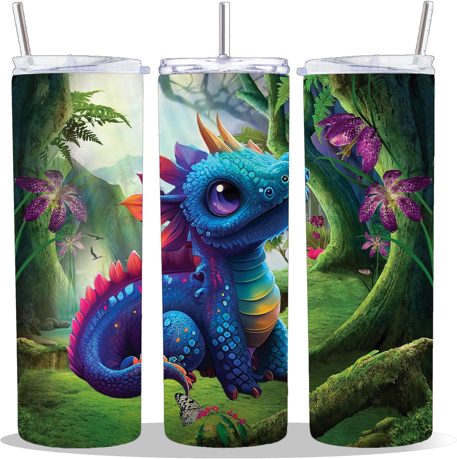 20 oz Insulated Double Wall Stainless Steel Tumbler with Spill Proof Lid and Reusable Straw, Water Bottle Coffee, Fantasy Monster Creature Dragon Cup Mug Tumbler (Dragon07)