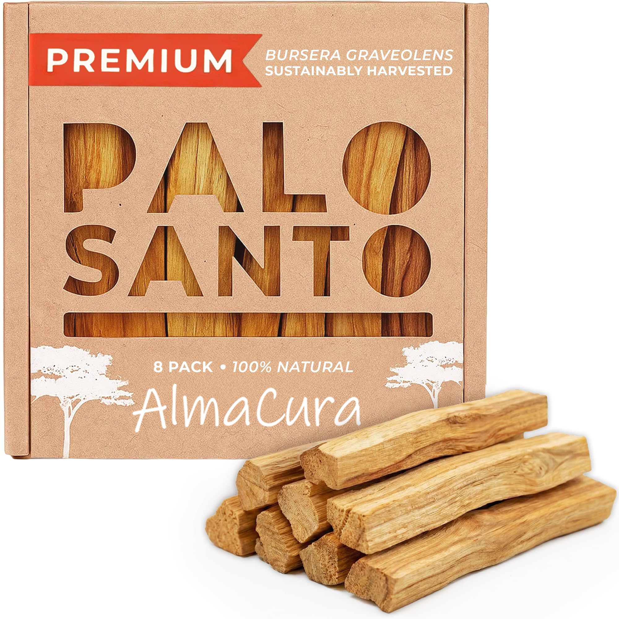 Palo Santo Premium Sticks (8) Smudging Incense Certified Pure Ethically and Sustainably Harvested from Fallen Trees in Peru (NOT Ecuador). Protection, Meditation, Healing, Spiritual Cleansing