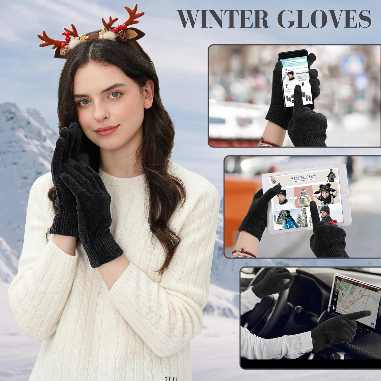 FZ FANTASTIC ZONE Womens Winter Warm Touch Screen Gloves Chenille Elastic Cuffs Knit Gloves for Women Cold Weather Gifts - Image 3
