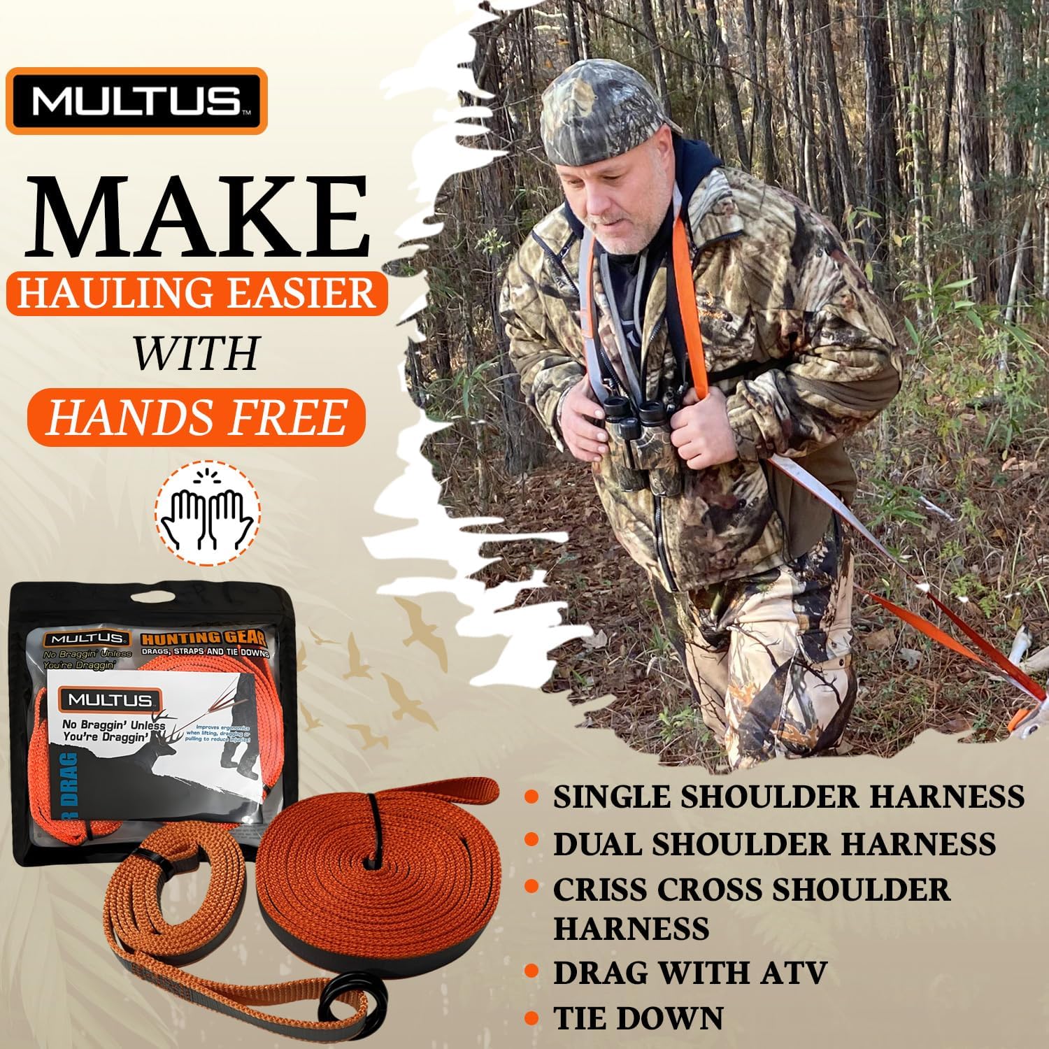 MULTUS Deer Drag Harness Quick and Easy to Use Hunting Gear for Deer Hunters