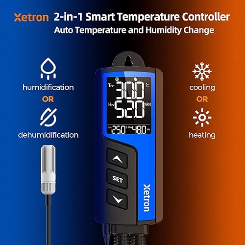 Miniatura 2 de Controlador de temperatura y humedad 110V 10A Controlador digital de termostato de humidistato precableado para fermentación de semillas de