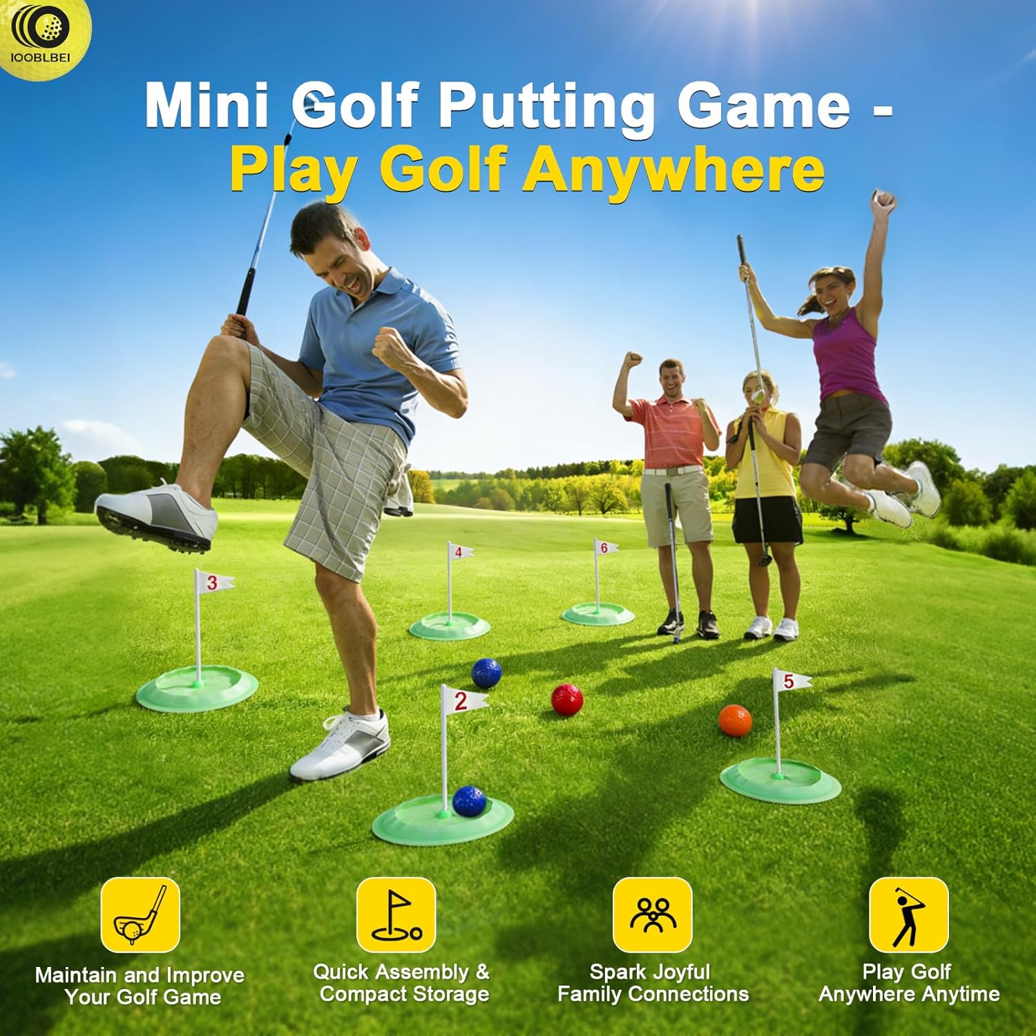 Mini Golf Game Putting Chipping Game Set - Build Your Own Course at Home Indoor Outdoor, Includes 9 Holes, 4 Balls, Dry-Erase Scoreboard with Pens, Family Party Golfs Gifts for Golfer