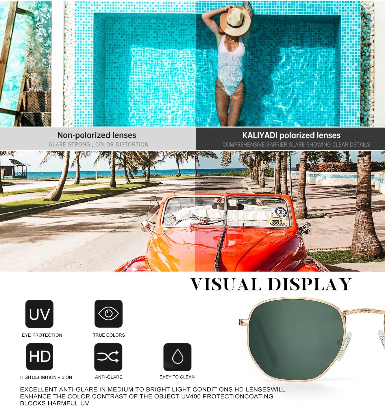 KALIYADI Sunglasses for Women and Men, Polarized Square UV Protection, Trendy Metal Frame Hexagon Sunglasses - Image 6