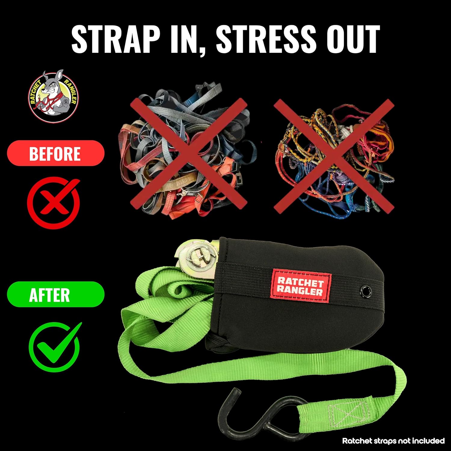 Heavy Duty Ratchet Strap Organizer Pouches (3-Pack) – Small Tie-Down Storage for Bungee Cords, Stretch Straps, Tow Ropes – RV Storage Bag for Truck, Trailer, Toolbox – Ratchet Rangler - Image 3