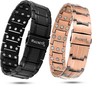 MagnetRX 3x Strength Magnetic Bracelets for Men Titanium & Pure Copper Magnetic Bracelets for Men Premium Foldover Clasp & Adjustable Length with Sizing Tool