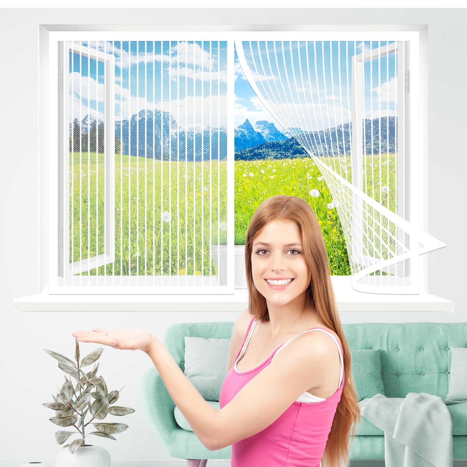 Amzero White Magnetic Screen Window 190 X 160 Cm(75 X 63Inch), Mesh Curtain, Keep Insects Out Fits Any Size Insect Mesh Mosquito Net For Window,