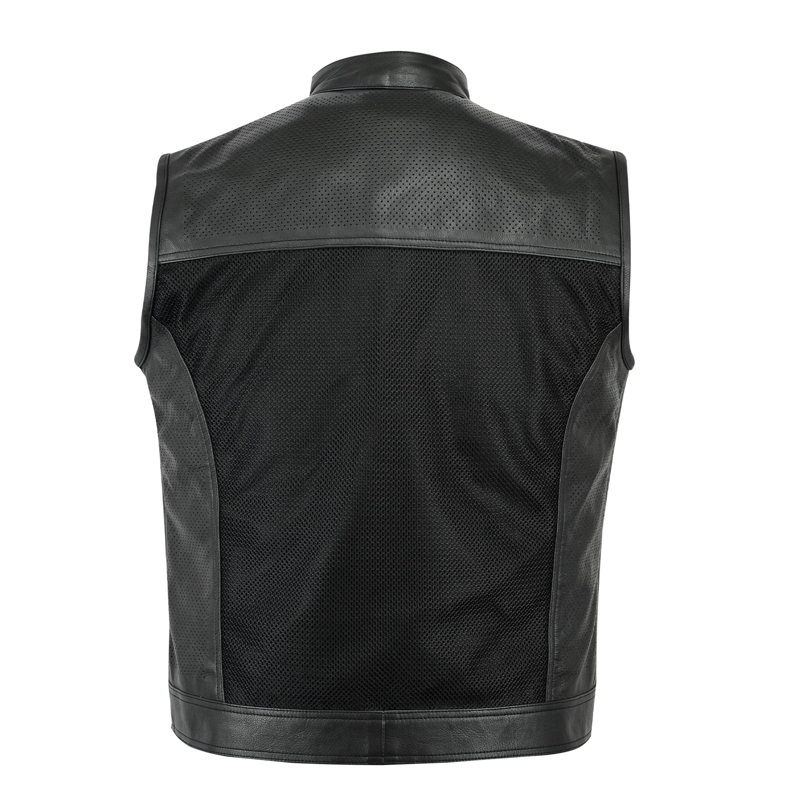 Leatherick Gilet nero da uomo in vera pelle resistente stile traforato, stile Super