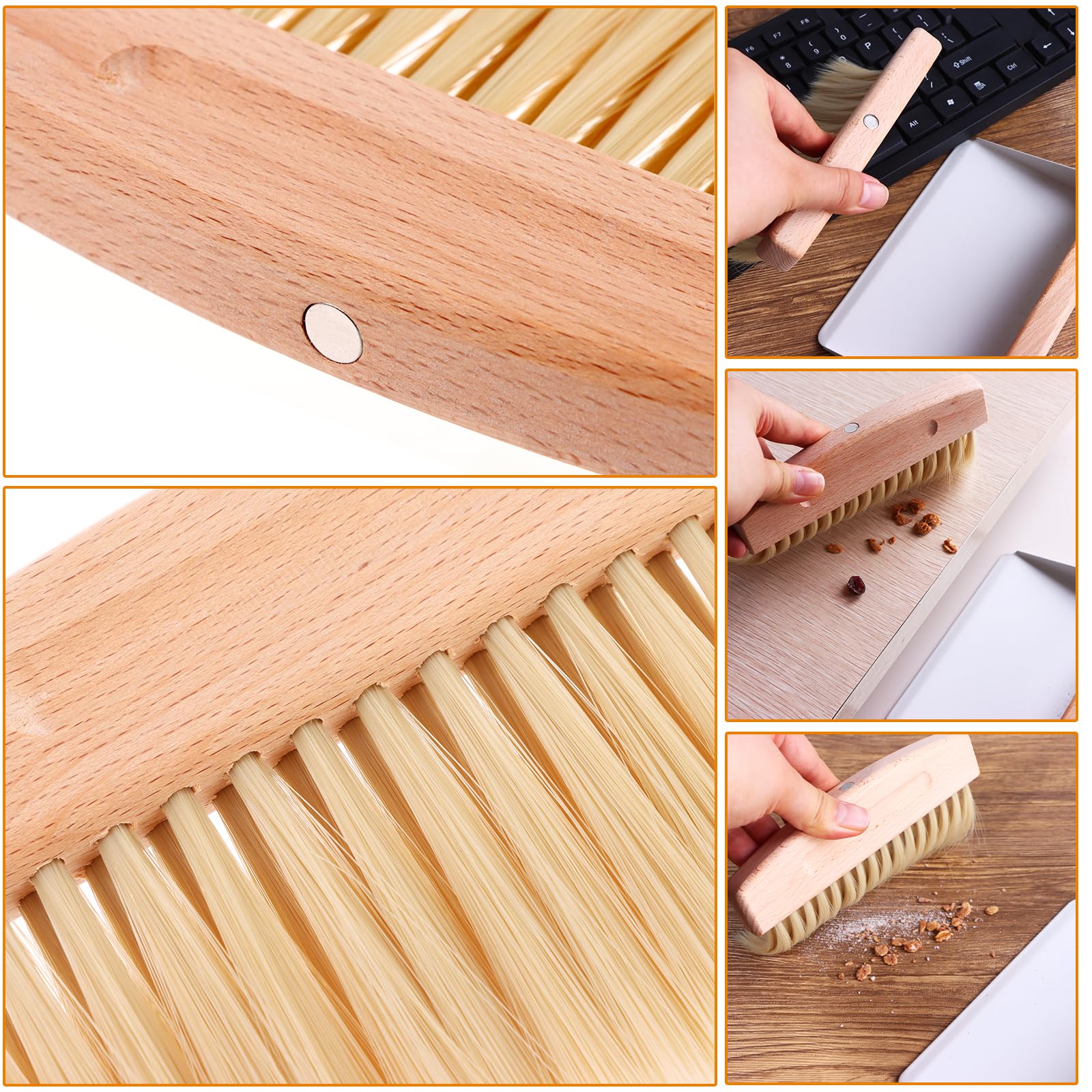 Small Dustpan And Brush Set, Portable Mini Broom, Mini Portable Dustpan Mini Wooden Table Brush For Sweeping Table Tabletop Countertop Desktop(15.4x10.6x4cm/White - View #4