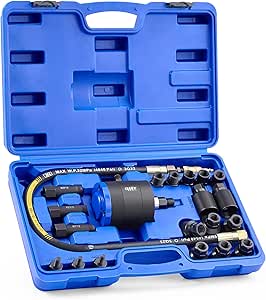 Orion Motor Tech Pneumatic Injector Puller Set for Diesel Engines, 24 pcs 5-8 Bar Air Vibration Injector Removal Tool Kit with Extractor Hammer, 19 Adapters, Extension Hose, and EU US Connectors