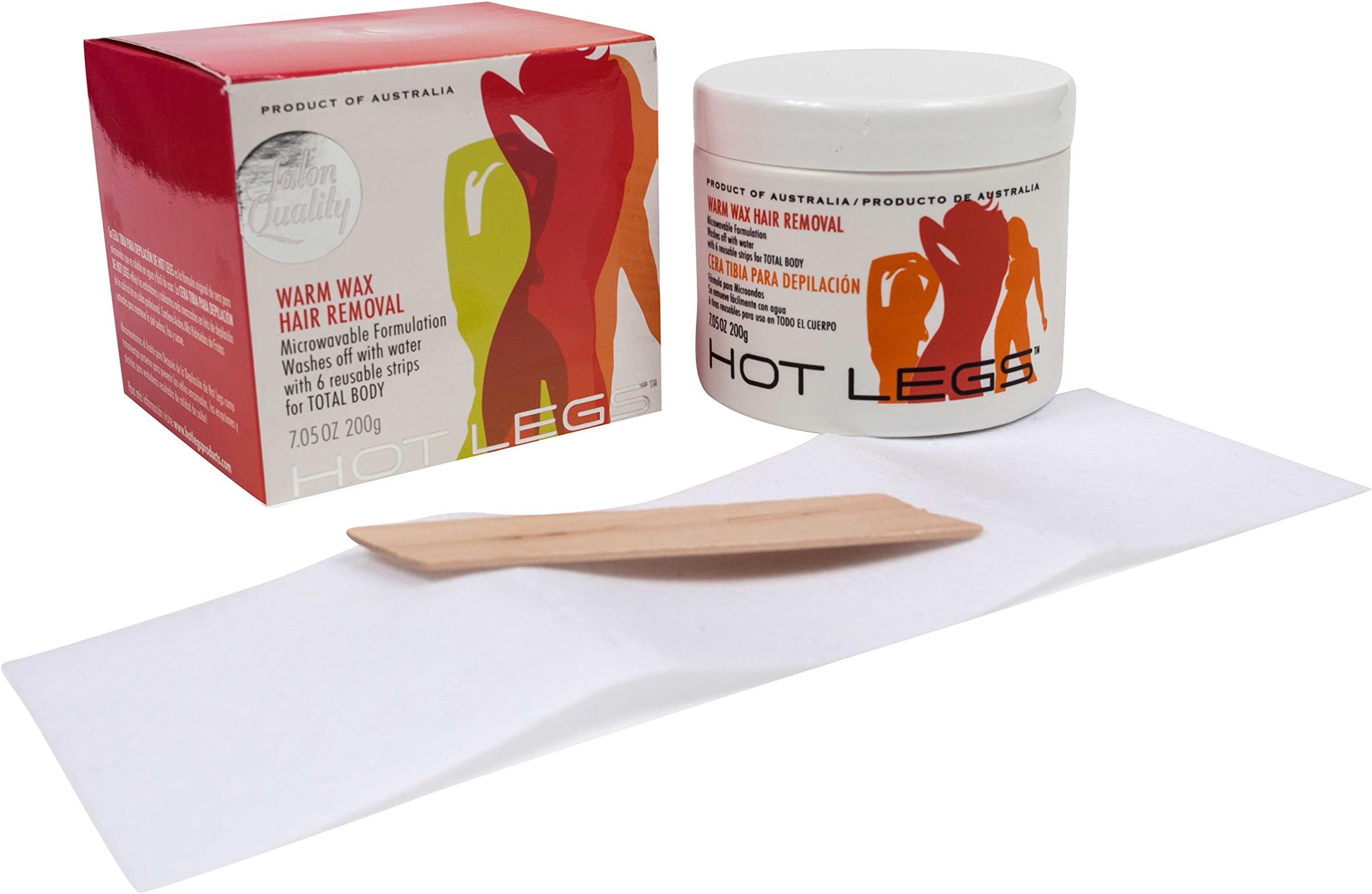 Hot Legs Warm Wax, 7.05 oz, with Applicator and 6 Reusable Strips