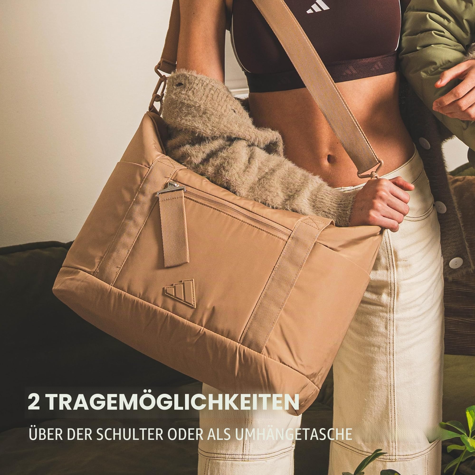 adidas Unisex All Me Tote für Damen, Große Umhängetasche mit Schultergurt Tragetasche, Alumina Beige/Grau Four