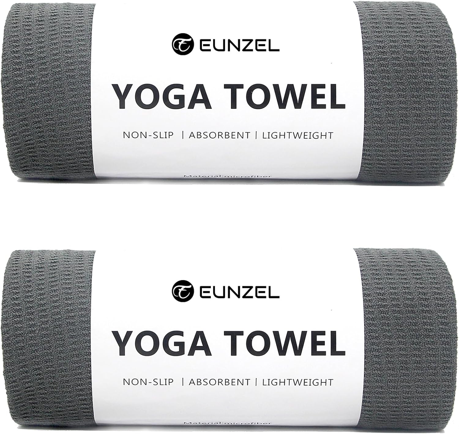 Eunzel 2 Pack Hot Yoga Towel, Non-Slip Yoga Mat Towel with Grip Dots Stickyfiber Sweat Absorbent Towel for Hot Yoga, Pilates and Workout 72″ x 24″, Dark Grey