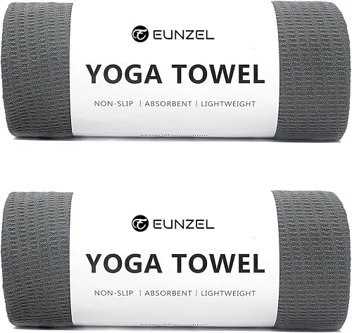 Eunzel Paquete de 2 toallas de yoga caliente, toalla antideslizante para esterilla de yoga con puntos de agarre de fibra adhesiva absorbente de