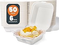 Vista 1 de To Go Contenedores desechables – 6 x 6 pulgadas, 50 unidades de contenedores de comida para llevar con cubierta blanca para llevar, 100%