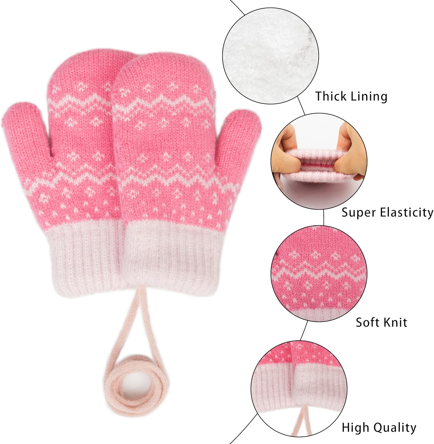 INOGIH Baby Winter Soft-Warm Knit-Mittens Cute Elastic-Thick-Lined Knit-Gloves for Cold Weather 3-5T - Image 2