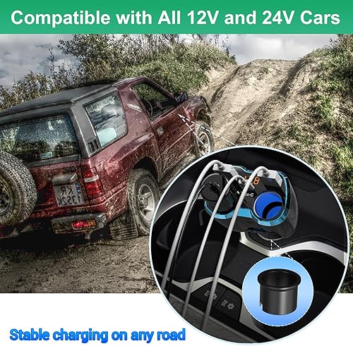 Miniatura 8 de Cigarette Lighter Splitter: USB C 12V Car Charger Adapter 2 Socket Type C Multi 12 Volt Power Outlet 24V DC 80W with LED Voltmeter Switch 6.3A Dual