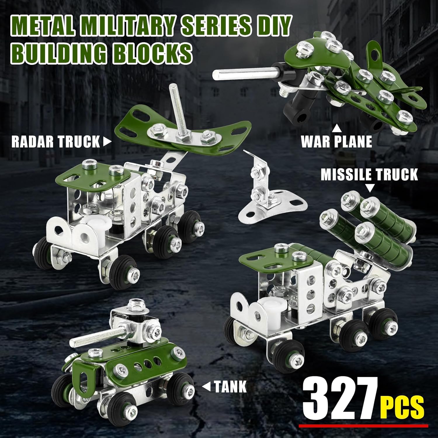 Ferthor Fun Building Toys for Boys Age 8-12,Creative Sets 4 Mini Army Vehicles Model,Metal Military Models Toys for Kids Ages 8+,DIY Educational Birthday Gifts for Kids Boys 8 9 10 11 12-16 Years Old