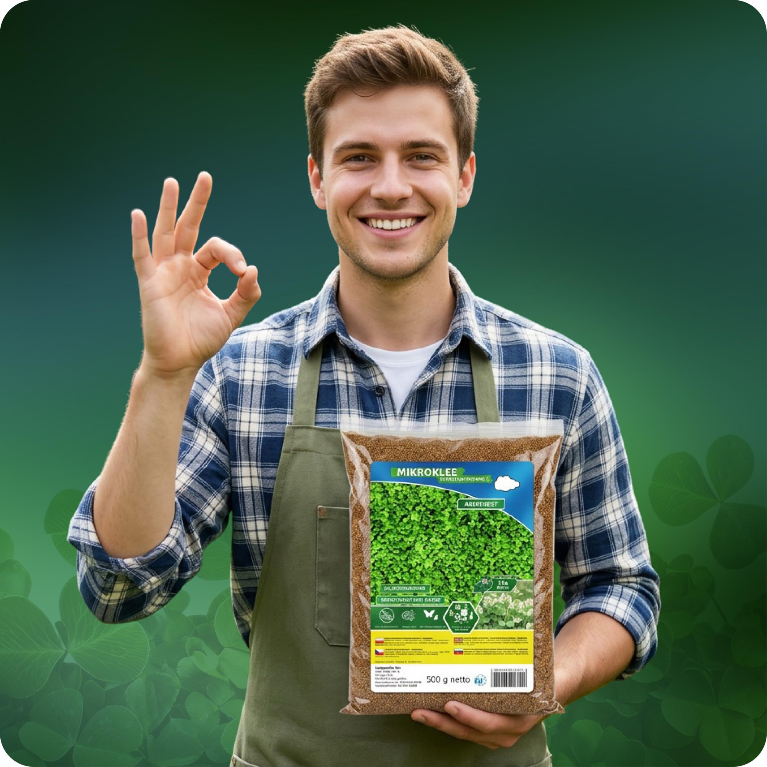 Mikroklee - Weißklee Trifolium repens 500g - Rasenklee bereichert den Rasen - Klee Samen zur Anlockung von Bienen -Saatgut für gleichmäßige, dichte Grasnarbe das ganze Jahr über