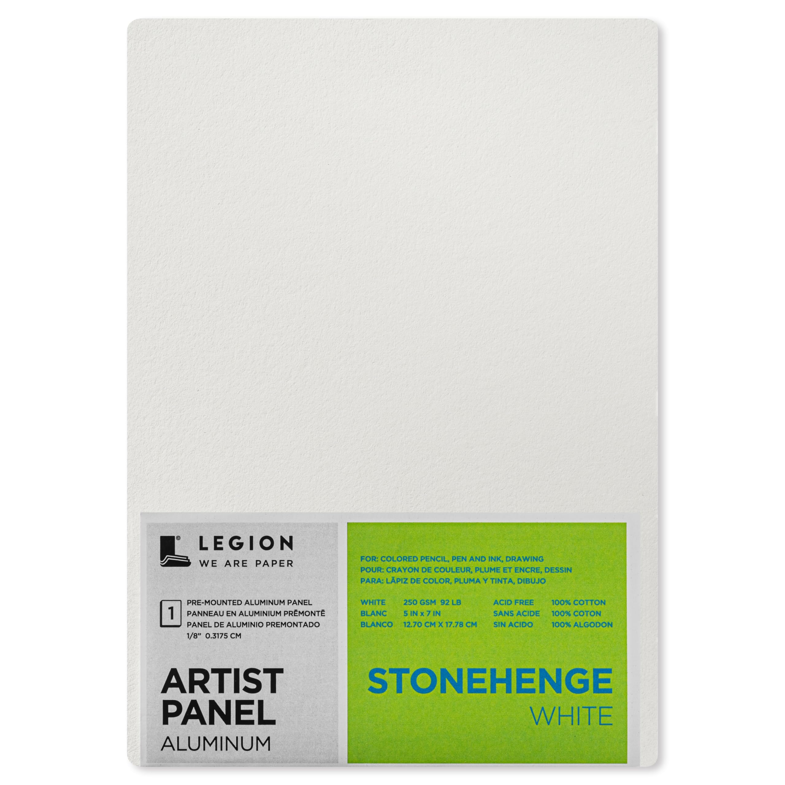 Legion Paper Artist Panel, 1/8" Composite Brushed Aluminum with Stonehenge 100% Cotton White 250gsm 5 x 7 inches for Dry Media