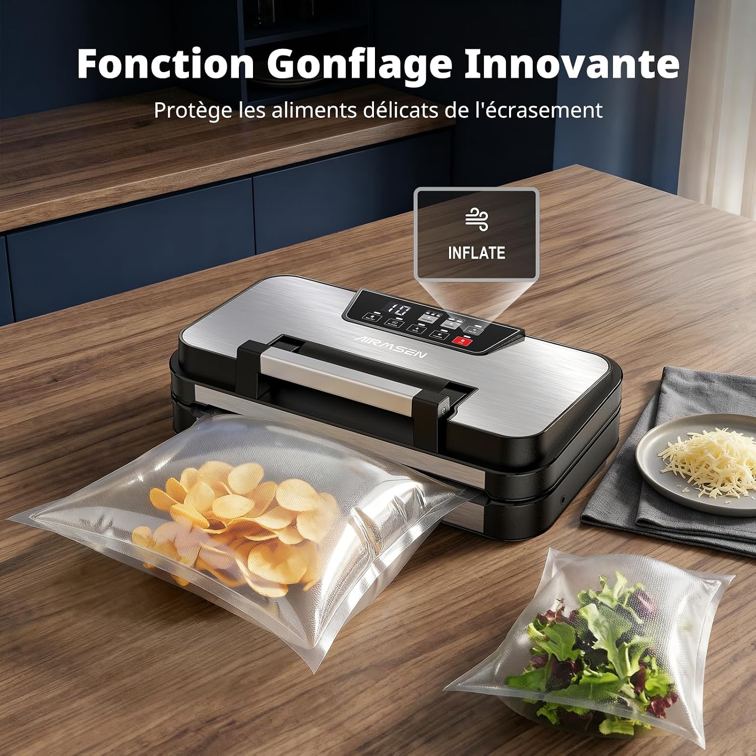 AIRMSEN Vacuum Sealer inflating bags to protect chips and salad