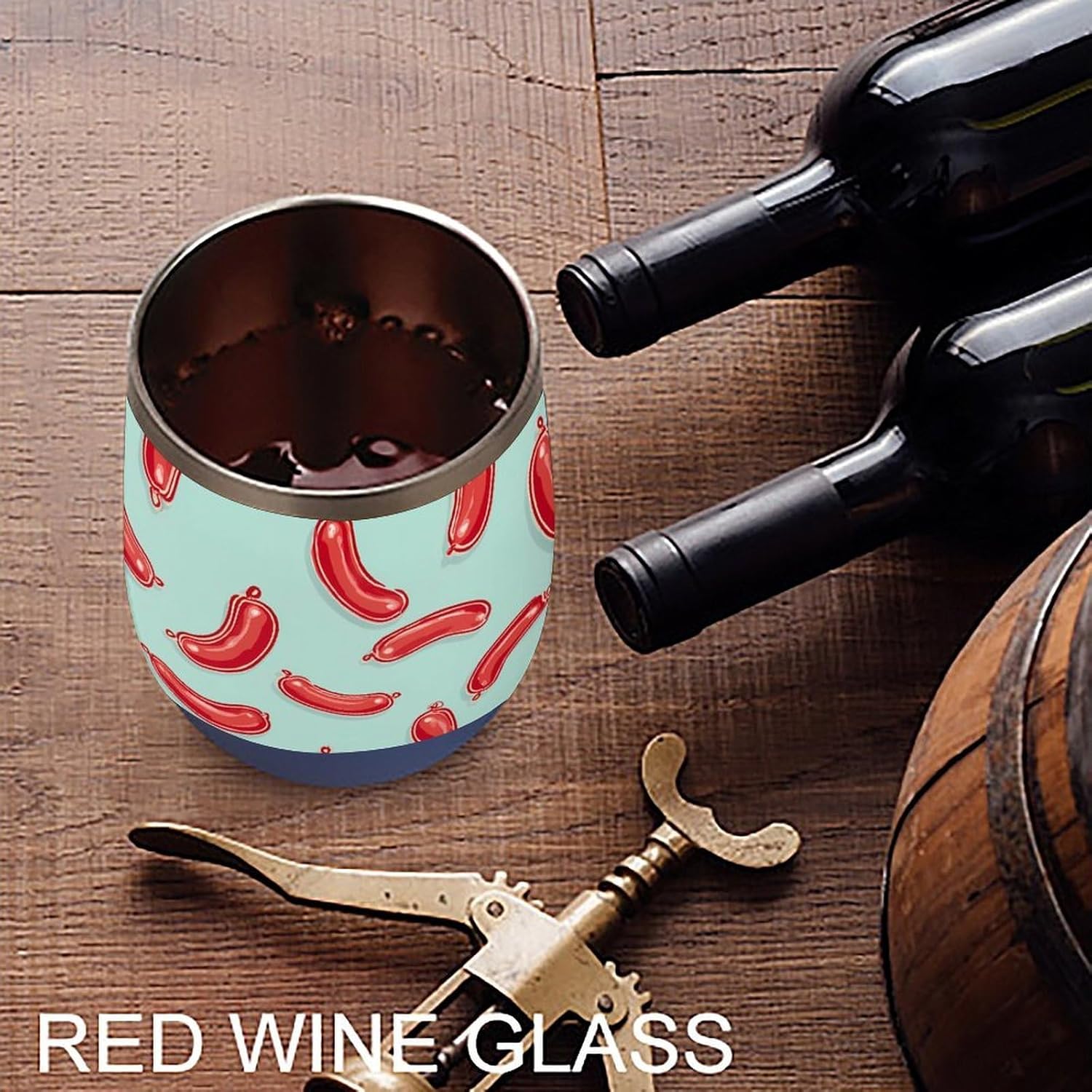 Cartoon Sausages Insulated Drinking Cup Stainless Steel Coffee Mug Wine Tumbler with Lid 12OZ