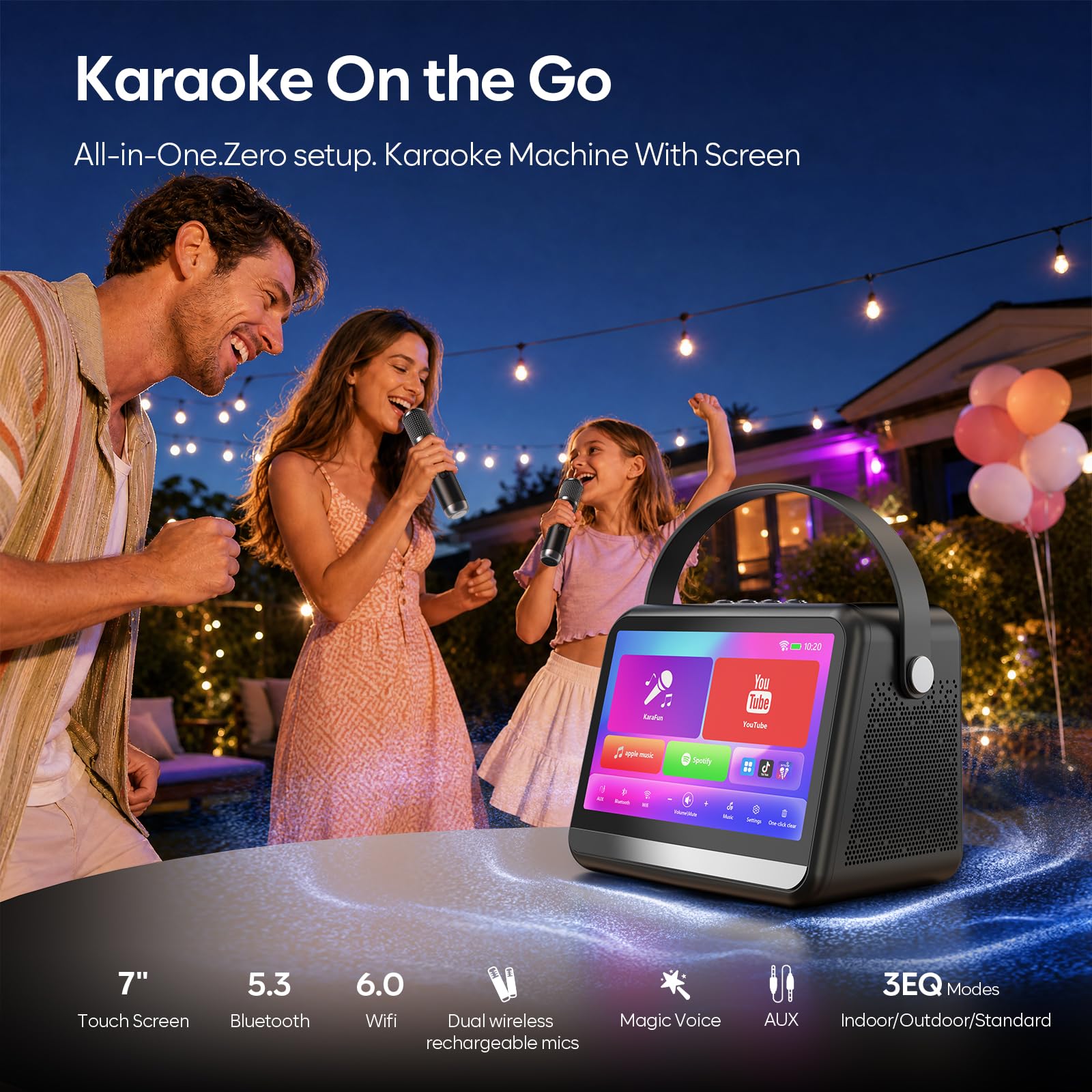Ankuka Karaoke - Máquina de karaoke con pantalla y pantalla integradas, compatible con Wi-Fi, Bluetooth, USB y tarjetas TF, dispositivo de karaoke portátil para fiestas en casa y reuniones familiares