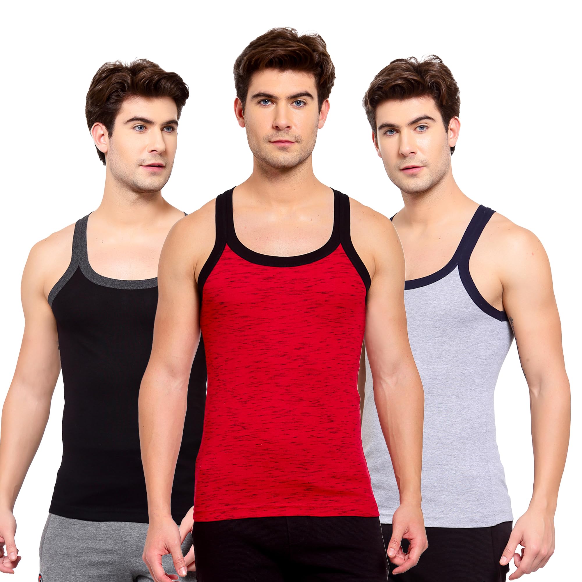 sporto Macho Men's Pure Cotton Solid Gym Vest Pack of 3-Assorted-picture-35