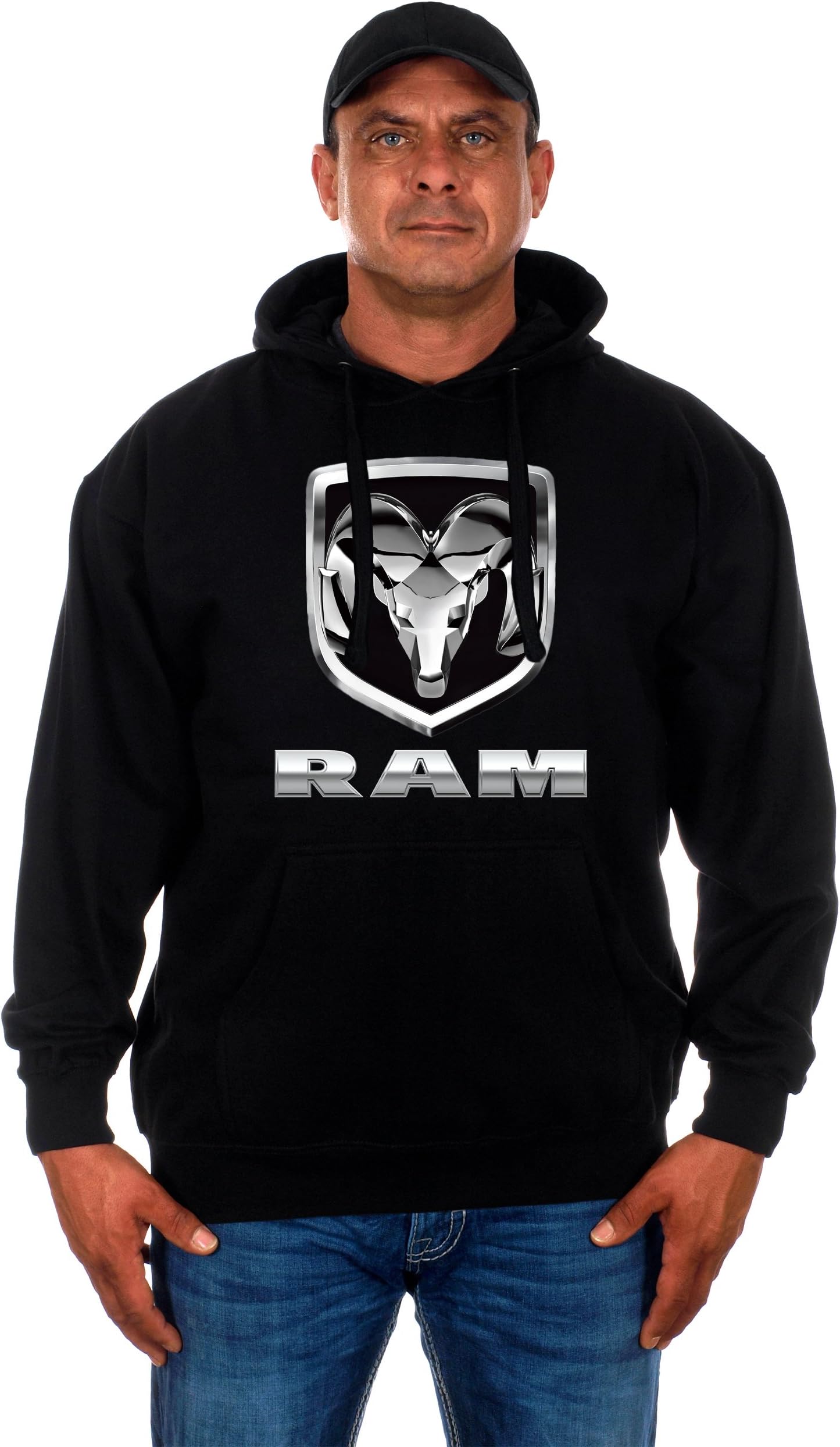 JH DESIGN GROUPMens Dodge Ram Pullover Hoodie Black Sweatshirt