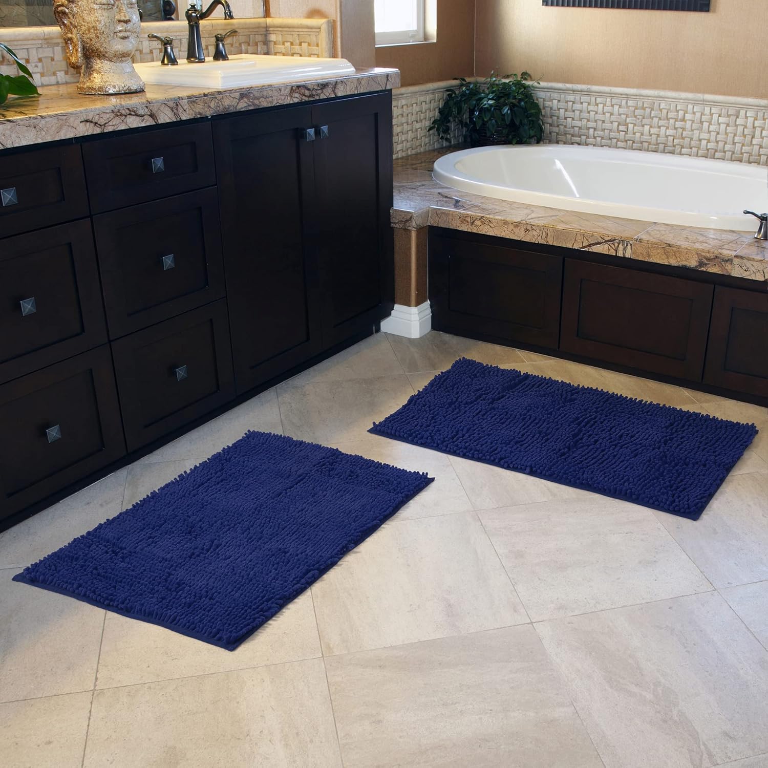 ORANIFUL Navy Blue Bathroom Rug Set 2 Pieces 20x32 Inches