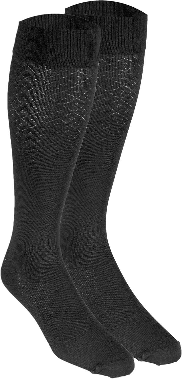 NuVein Women's Compression Socks, 15-20 mmHg Support, Diamond Knit Pattern, Over Calf Knee High, Black, Large - Image 6