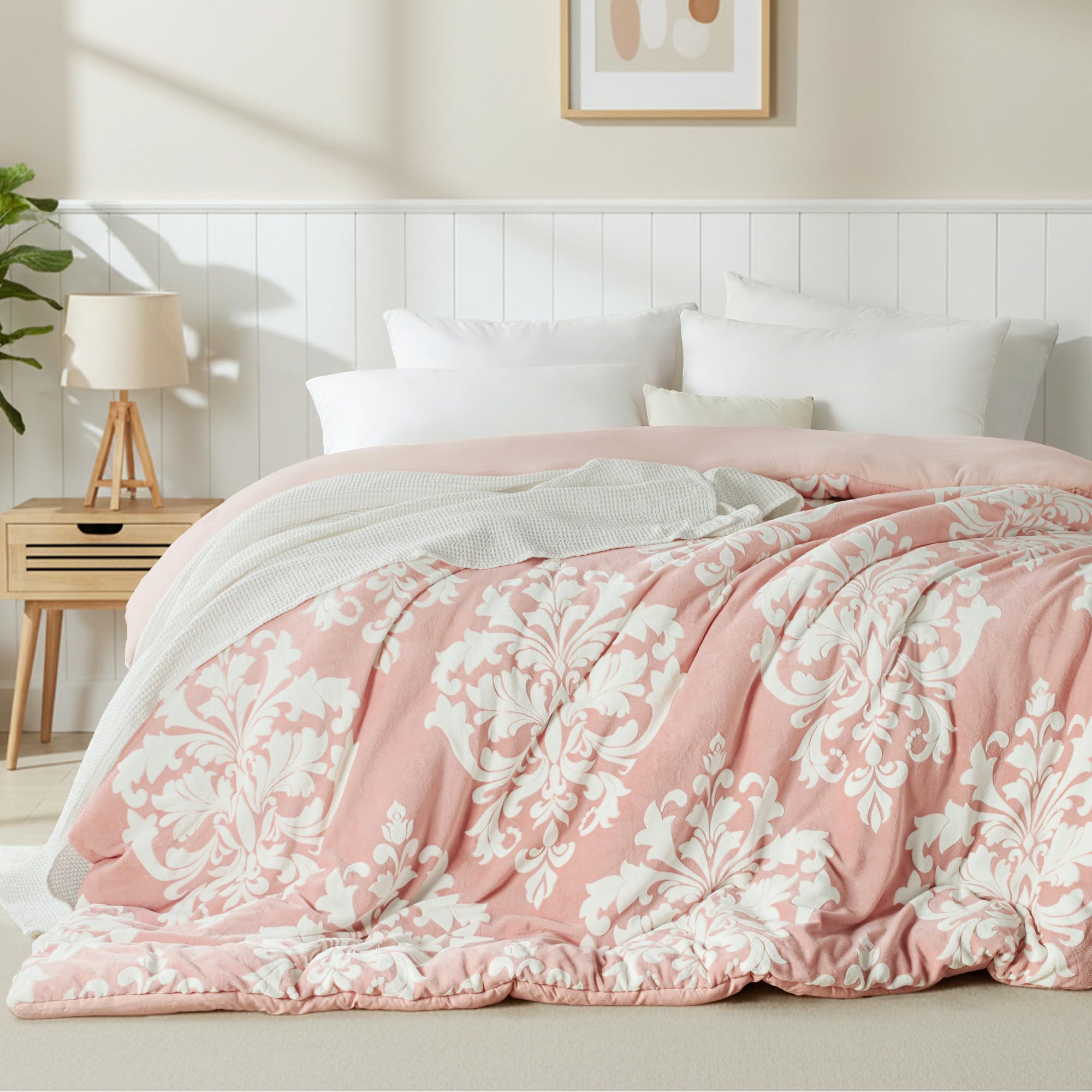 Exclusivo Mezcla 7.5 Tog Luxury Fuzzy Single Duvet, Boho Soft Warm Pink Duvet, Reversible Flannel Fluffy Bedding Comforter for All Seasons