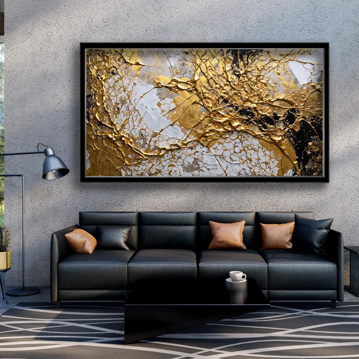 Abstract Canvas Wall Art with Elegant Black and Gold Frame