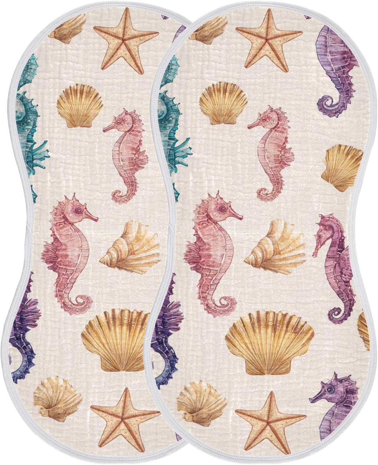 Sea Horse Starfish Burp Cloths Baby Boys Girls Absorbent Soft Cotton Burping Cloths Rags 4 Pack