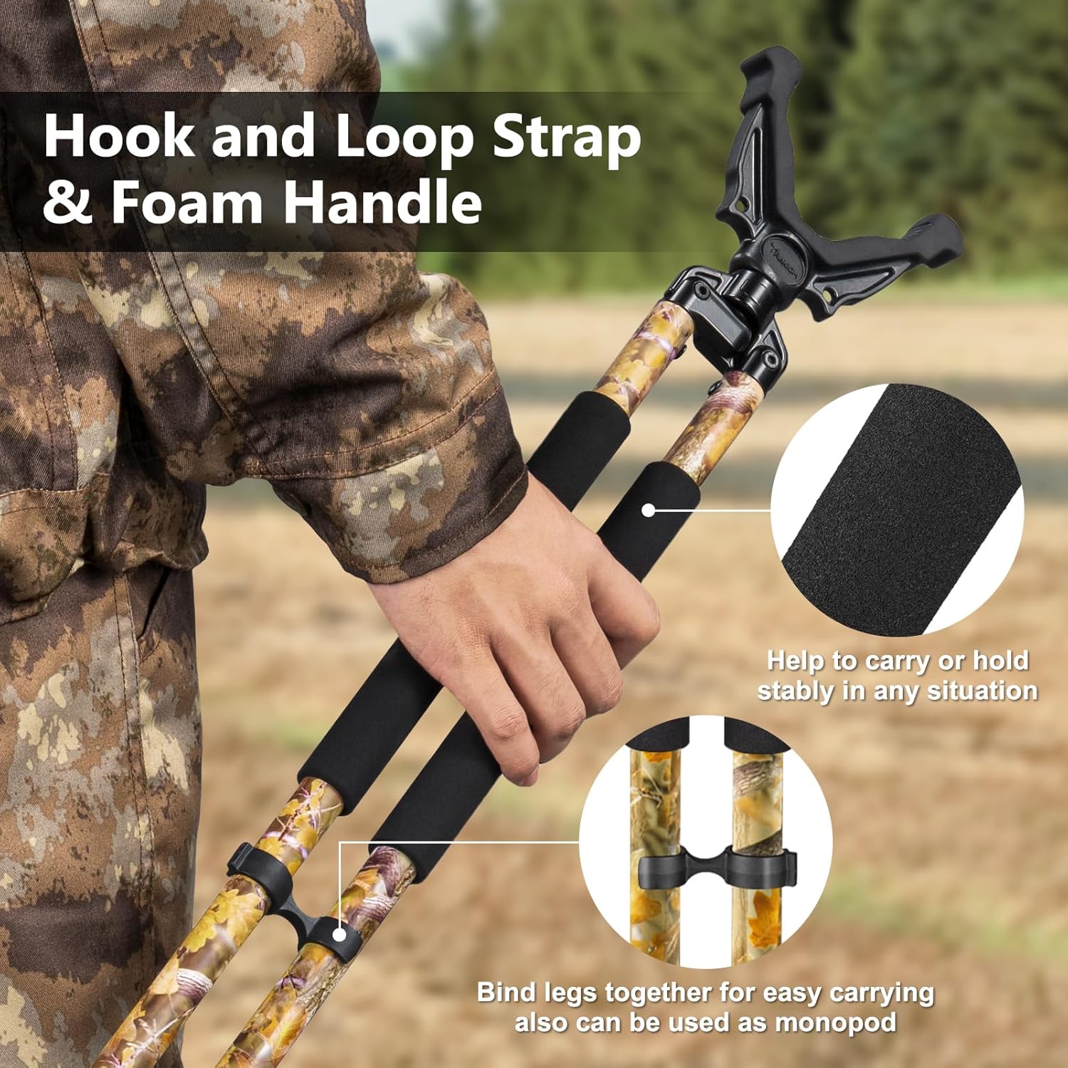 Trakiom Hunting Bipod, Shooting Tripod, Adjustable Shooting Bipod with 360° V Yoke Rest, Twist Lock, Lightweight Aluminum Frame, High Density Foam Handle and Spike Feet
