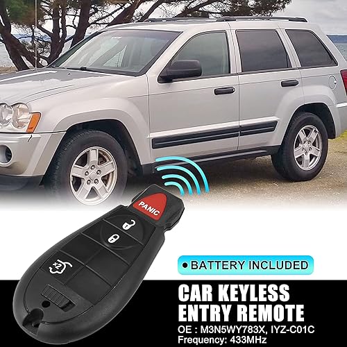 Miniatura 2 de X AUTOHAUX Llavero remoto de entrada sin llave M3N5WY783X 433Mhz para Jeep Grand Cherokee 2008-2010 para Commander 08-10 4 botones con llave de