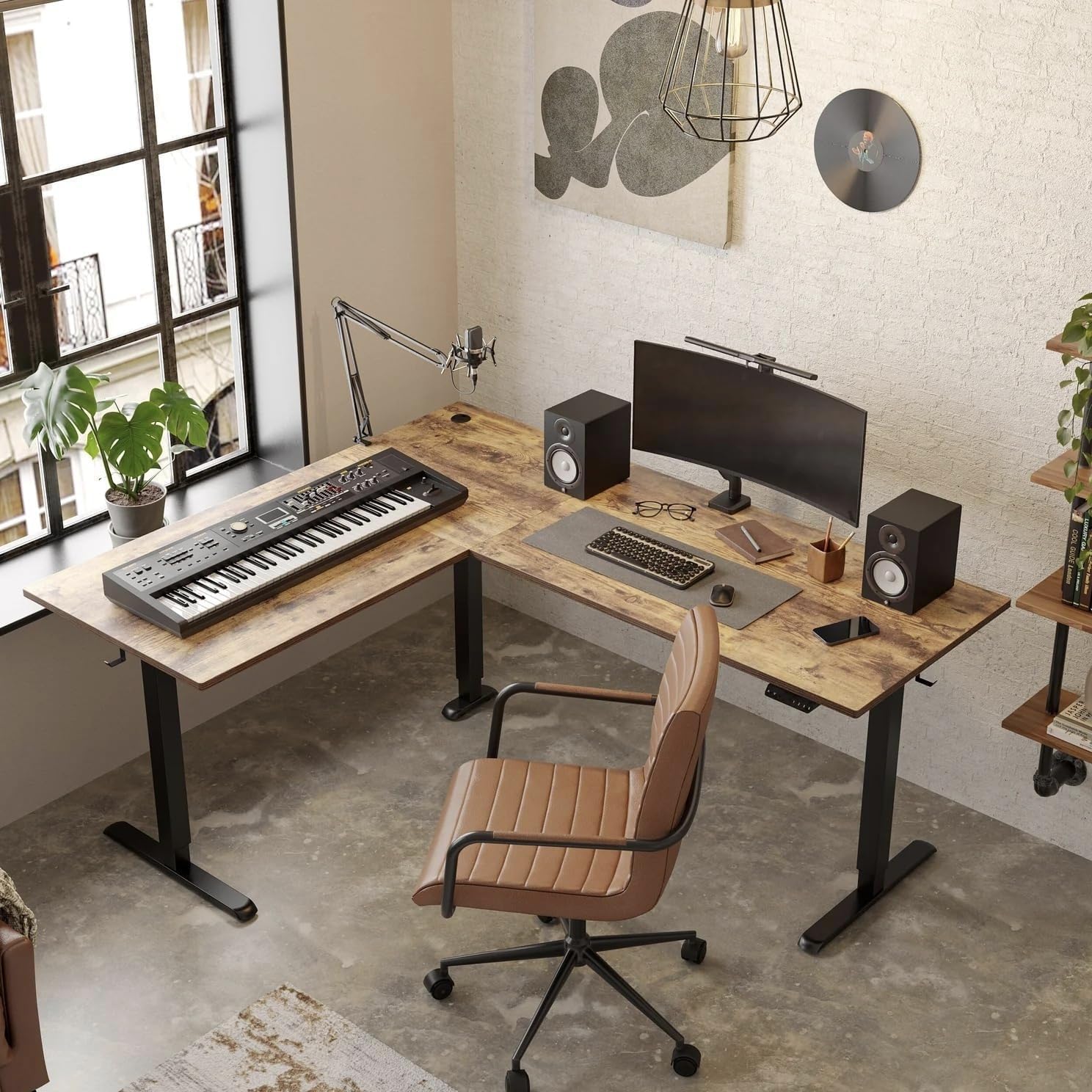 FEZIBO L Shaped Standing Desk, Corner Standing Desk L Shape, L Shaped Adjustable Table, Rustic Brown