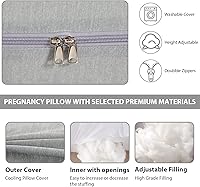 Vista 7 de BATTOP Almohadas de embarazo para dormir, almohada de maternidad con funda de enfriamiento, soporte para vientre, caderas, piernas, imprescindible