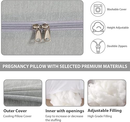 Miniatura 7 de BATTOP Almohadas de embarazo para dormir, almohada de maternidad con funda de enfriamiento, soporte para vientre, caderas, piernas, imprescindible