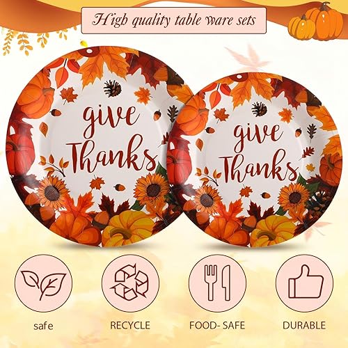 Miniatura 4 de Juego de 180 platos y servilletas de papel de Acción de Gracias desechables para 30 invitados, platos de papel, servilletas, tenedores de plástico,