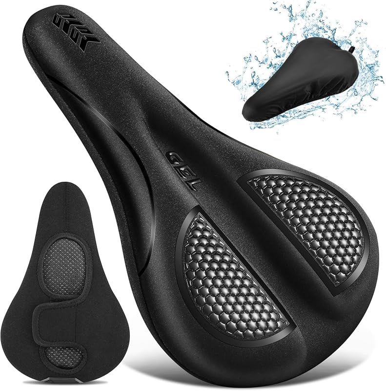Cojín para asiento de bicicleta, funda acolchada de gel para asiento de bicicleta, extra suave, cómoda para hombres y mujeres, comodidad, con pelotón estacionario, ejercicio, bicicletas de montaña, de carretera y eléctricas