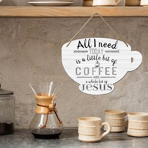 Miniatura 5 de Letreros de madera con texto en inglés All I Need Today Is a Little Bit of Coffee and a Whole Lot of Jesus, placa para colgar en la pared, para