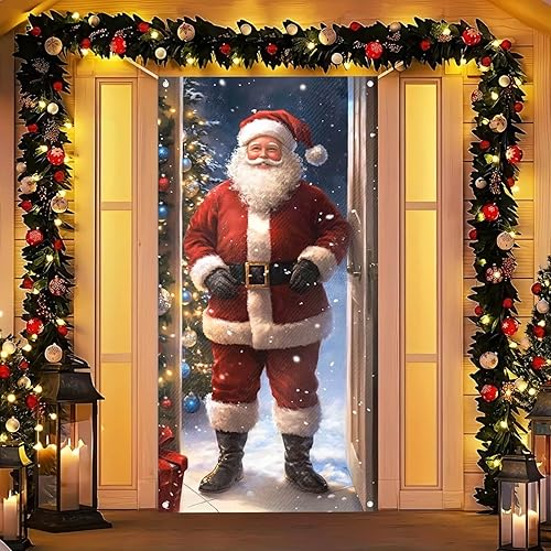 Miniatura 10 de Cubierta de puerta de Feliz Navidad de 71 x 35 pulgadas, decoración de invierno con letras de reno, árbol de Navidad para decoración de interiores y