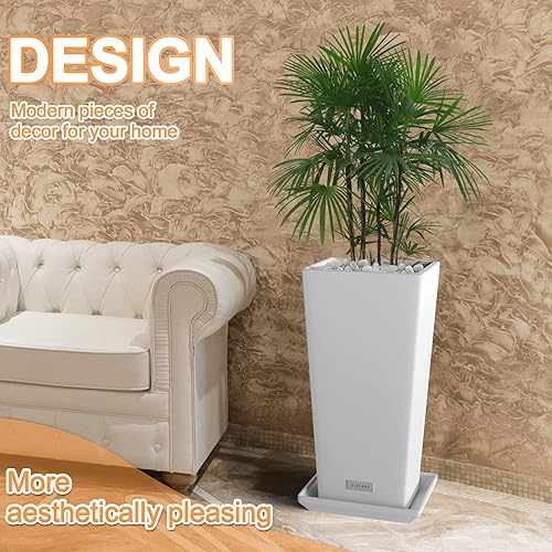 Miniatura 4 de Elevens Macetero para exteriores, macetas más grandes, para interiores, con forma de V, macetas altas de 24 pulgadas, color blanco (paquete de 2)