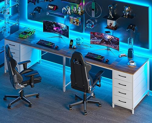 Miniatura 4 de TVU Escritorio para 2 personas de 95 pulgadas con 8 cajones, escritorios grandes de oficina en casa con tomas, estación de trabajo en forma de I,